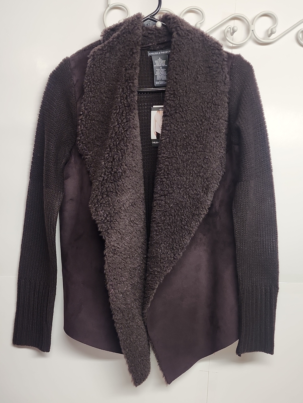 Chelsea & Theodore Lumber Brown Faux Shearling Long Sleeve Open Cardigan Size S